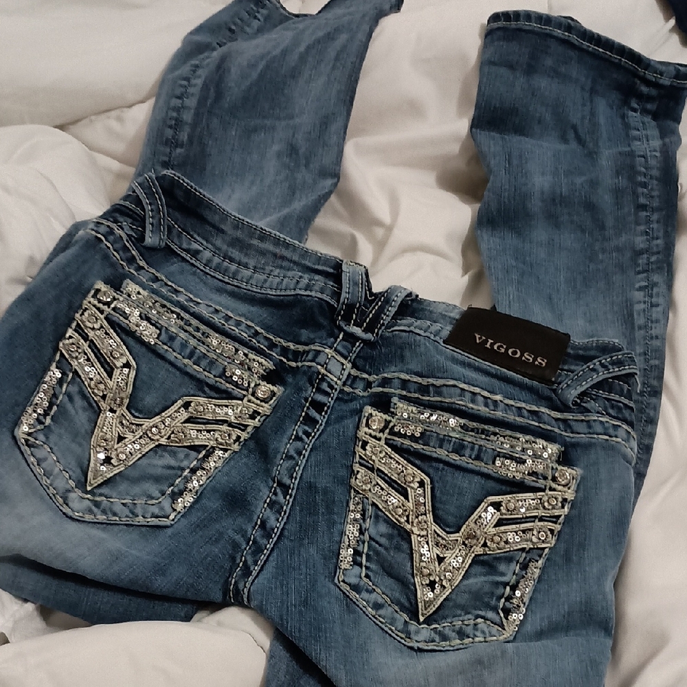 Vigoss Blue Boot Cut Jeans with Ornate Stitching